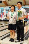 Kim Yeon-Ju with their coach Byun Ho-Jin on the podium