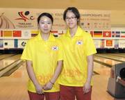 Doppel Oh Nu-Ri und Kim Ga-Ram finishing aus Korea auf dem dritten Platz im Squad A